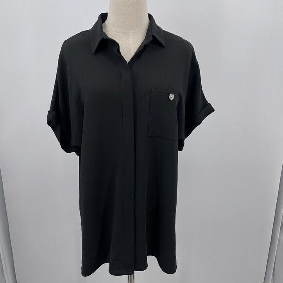 Worth New York womans blouse Oversized M black button down short sleeve BoxG - Picture 6 of 6